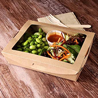 #01VWPASTA Vegware™ 22-ounce Compostable Kraft Window Food Boxes